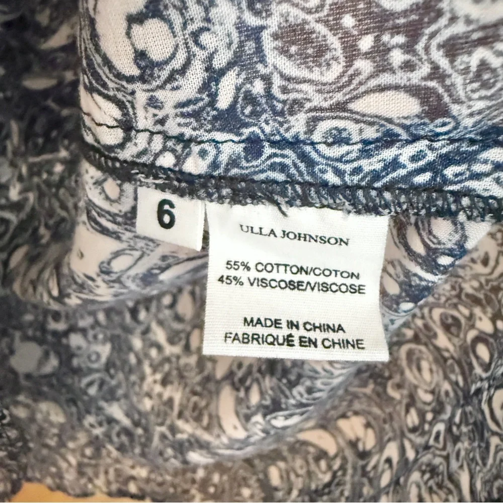 Ulla Johnson NEW Kana Indigo Ruffle Puff Sleeve Peasant Blouse Women’s size 6